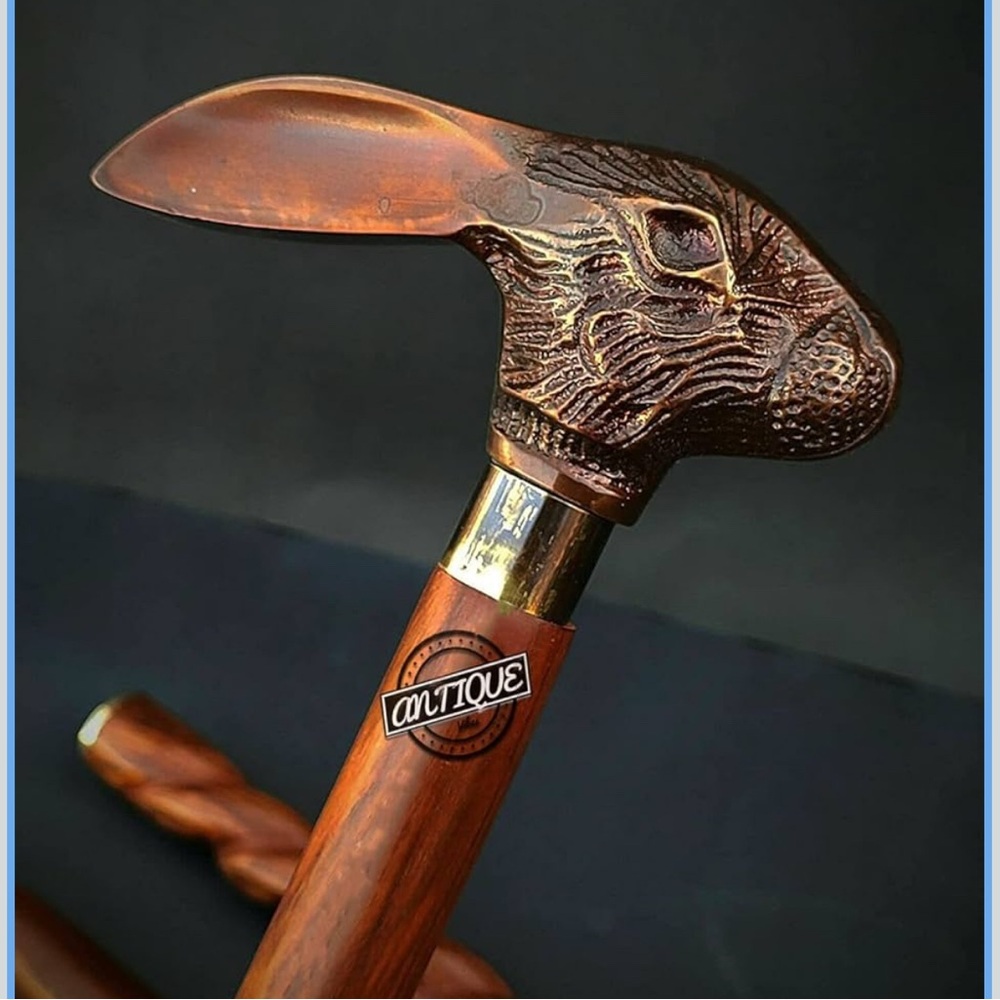 Antique Brown Rabbit Head Walking Stick